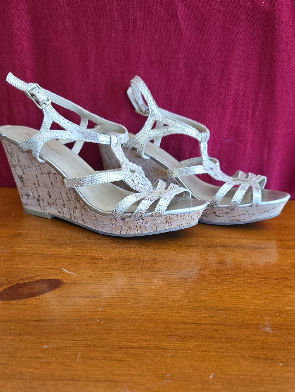 Metallic Silver Cork Wedge Sandals - Women's Strappy Heels